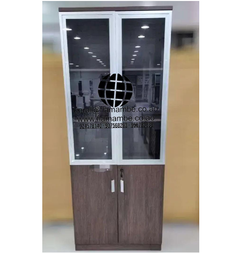 Armário de Madeira com 2 Portas de Vidro e 2 de Madeira